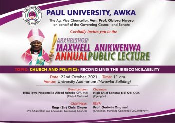 Archbishop Maxwell Anikenwa Annual Public Lecture
